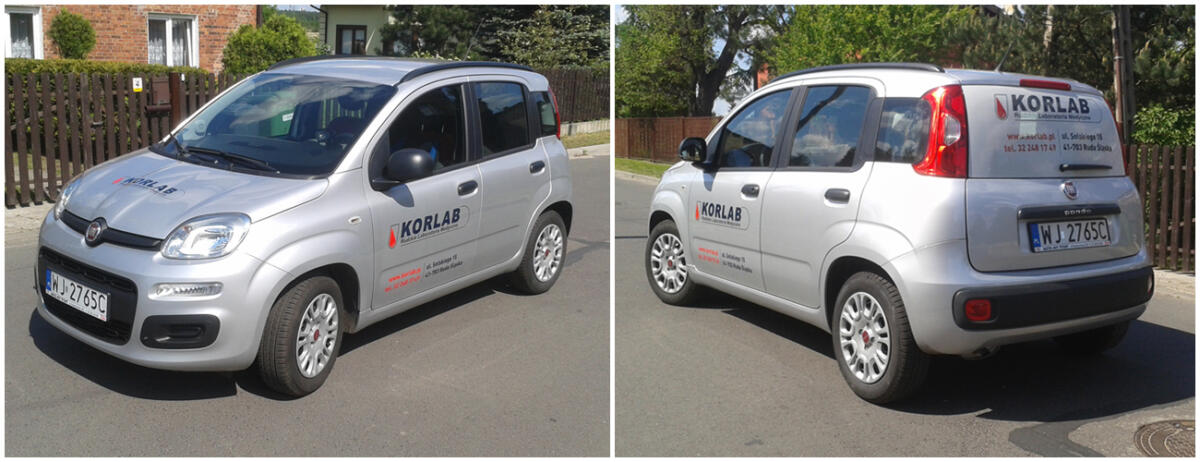 Reklama na samochodzie dla firmy Korlab Ruda Śląska
